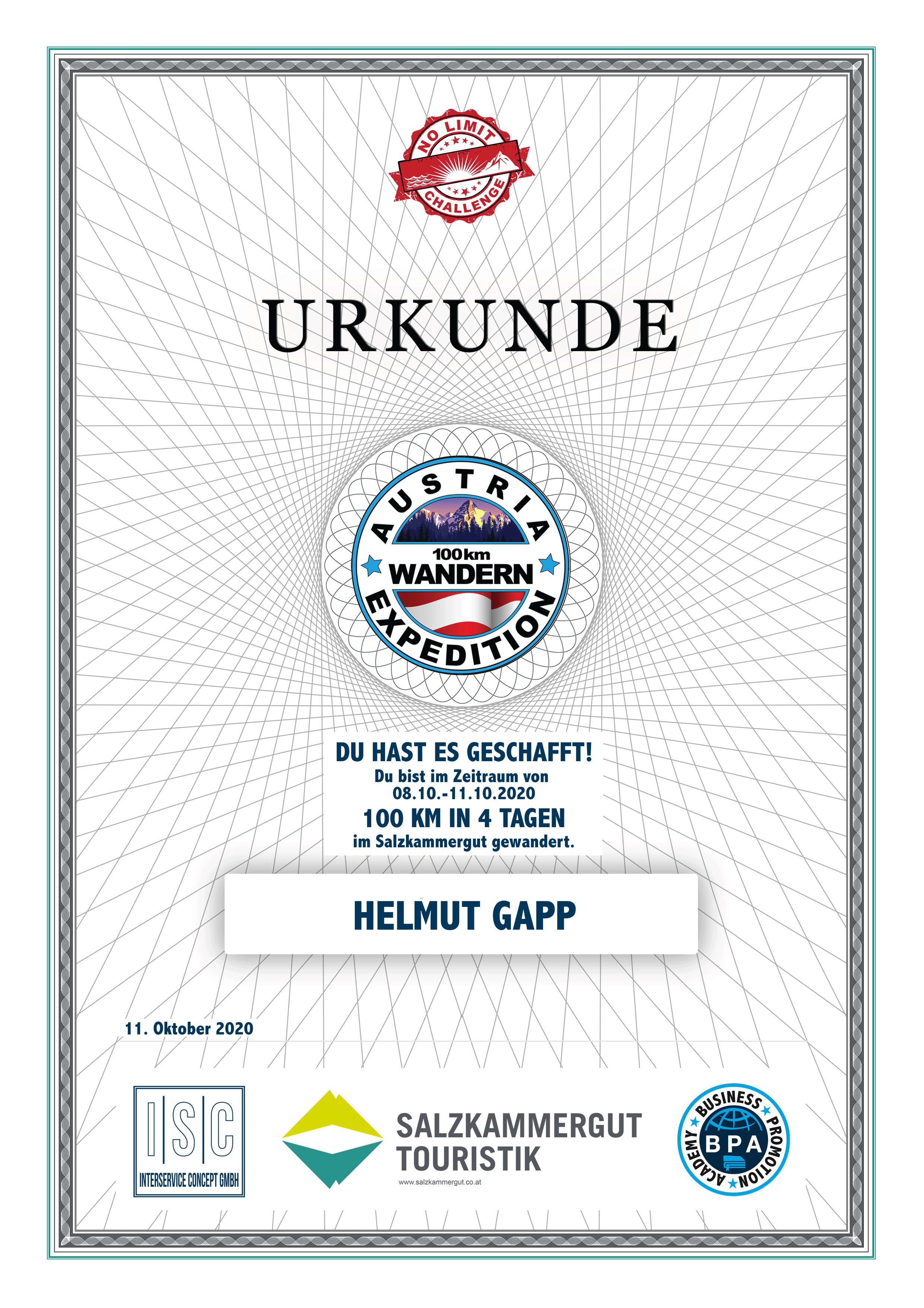 Helmut Gapp - Urkunde